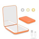 Kintion Rechargeable Pocket Mirror, Double Sided 1X/3X Magnification Compact Vanity Mirror, 3 Color Lights, Dimmable, Small Portable Wallet Mirror, Lighted Travel Mirror for Women Gifts, Orange