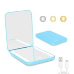 Kintion Rechargeable Pocket Mirror, Double Sided 1X/3X Magnification Compact Vanity Mirror, 3 Color Lights, Dimmable, Small Portable Wallet Mirror, Lighted Travel Mirror for Women Gifts, Blue