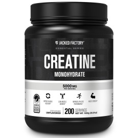 Jacked Factory Creatine Monohydrate Powder 1000g - 5g Daily Creatine Supplement for Men and Women, Vegan-Friendly, Third-Party Tested - 200 Servings, Unflavored