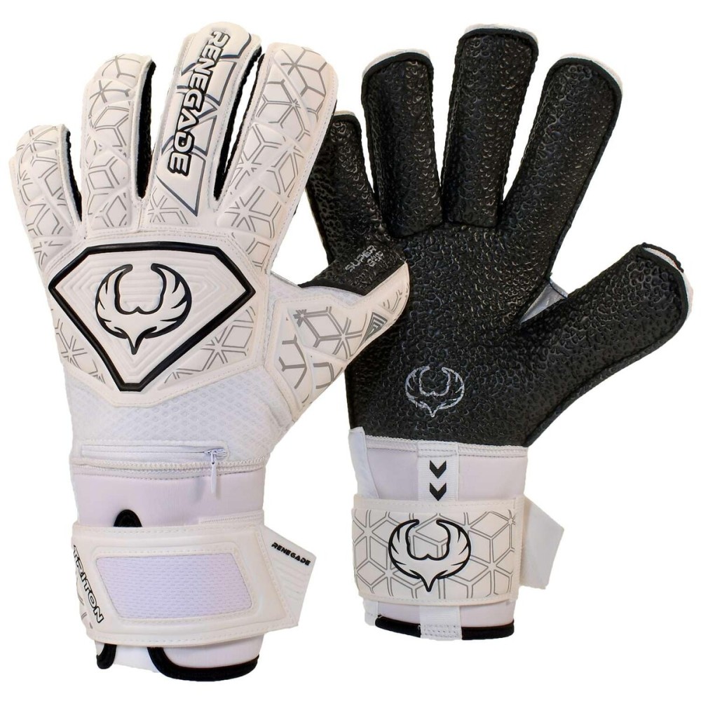 Renegade GK Triton Polaris Goalie Gloves with Pro-Tek Finger Protection | 3.5+3mm Super Grip| White & Black Soccer Goalkeeper Gloves (Size 11, Adult, Roll Cut, Level 2)
