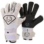Renegade GK Triton Polaris Goalie Gloves with Pro-Tek Finger Spines | 3.5+3mm Super Grip| White & Black Soccer Goalkeeper Gloves (Size 7, Youth, Roll Cut, Level 2)