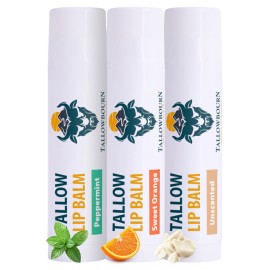 Tallowbourn Moisturizing Tallow Lip Balm - Grass-Fed Beef Tallow with Organic Coconut Oil, Beeswax, and Vitamin E - Lip Balm Set - Variety Pack - Travel Essential - 3-Pack