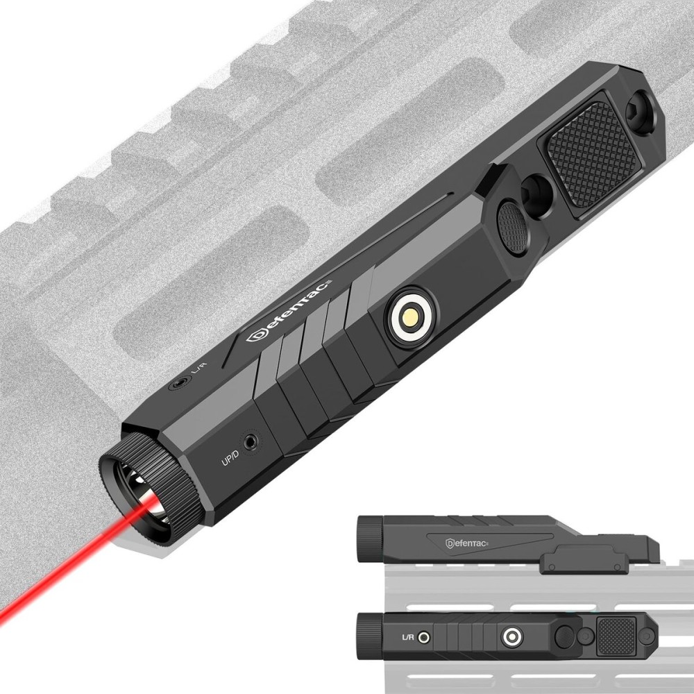 DEFENTAC 1600 Lumens Red Laser Light Combo Compatible with M-Lok/Picatinny for Rifle, Weapon Light with with Momentary Strobe, Rechargeable
