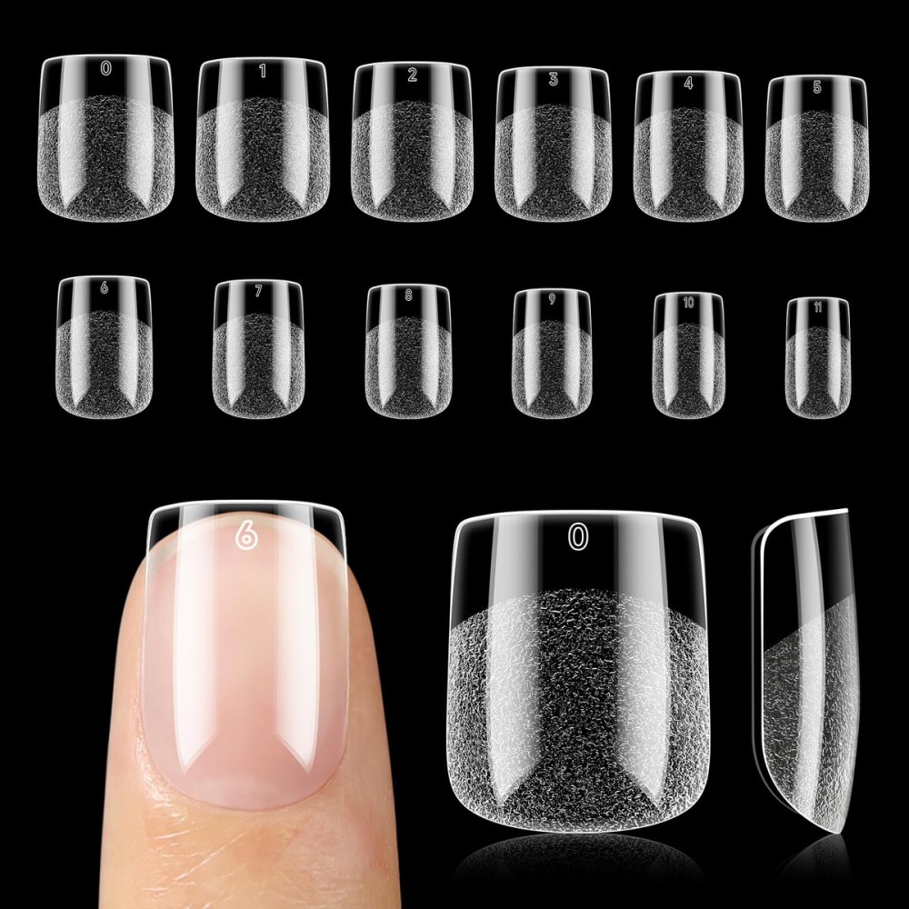 UNA GELLA Nail Tips Square: Pre-etched Matte Extra Short Square Soft Gel Nail Tips Full Cover 120pcs False Fake Nails Tips for Acrylic Nails Clear Gelly Tips Home DIY Salon 12 Sizes for Women
