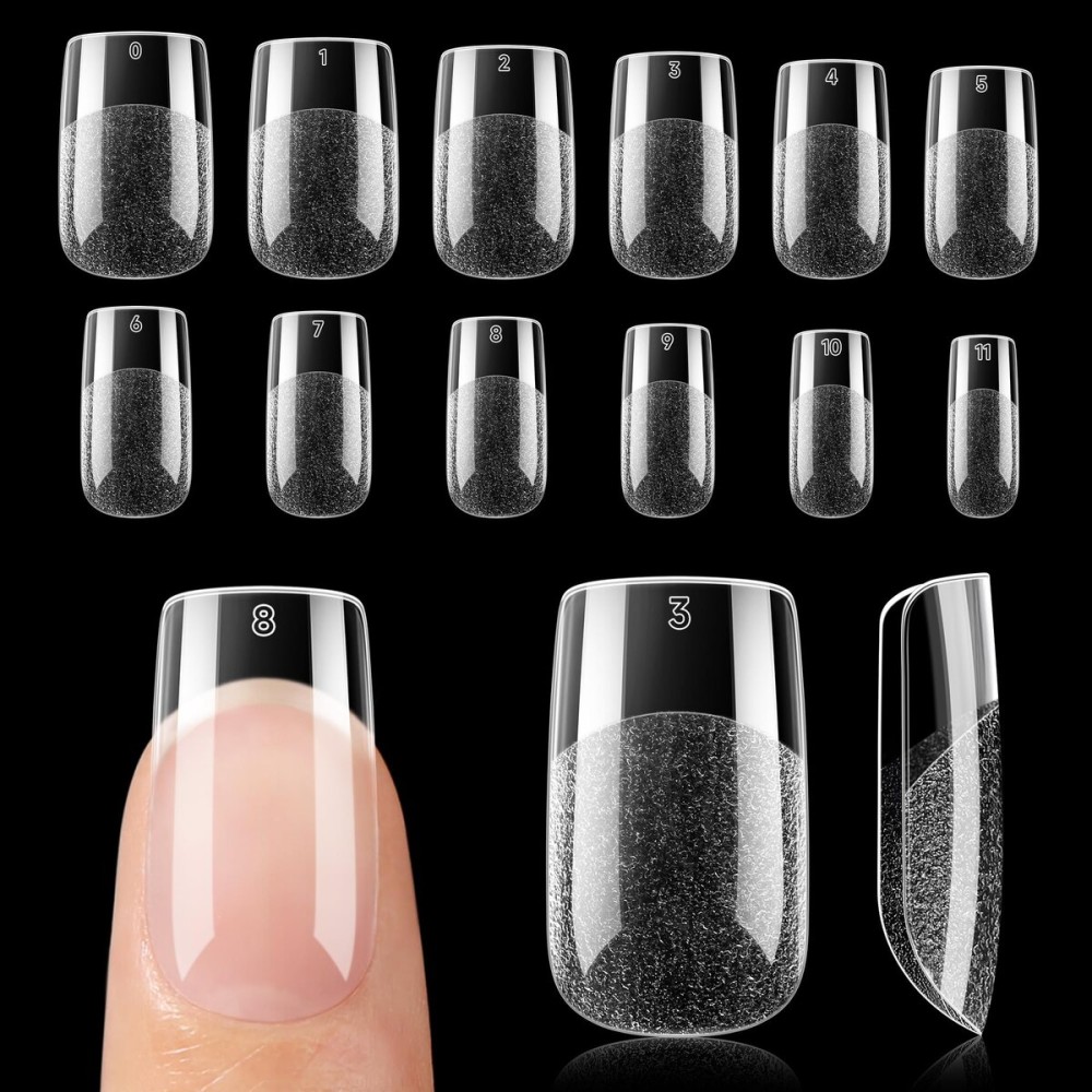 UNA GELLA Nail Tips Short Square, Pre-buff Matte Gel Nails Tips Short Square Nail Tips 120pcs Clear Full Cover False Fake Nails for Nail Extensions DIY Home Salon 12 Sizes for Women