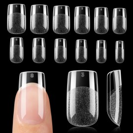 UNA GELLA Nail Tips Short Square, Pre-buff Matte Gel Nails Tips Short Square Nail Tips 120pcs Clear Full Cover False Fake Nails for Nail Extensions DIY Home Salon 12 Sizes for Women