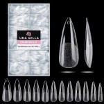 UNA GELLA Long Stiletto Gel Nail Tips Halloween Full Cover 504PCS Pre-shape Long Stiletto Almond Fake Clear Nails Tips No Need File Gel Tips No C Curve for Nail Extension DIY Art Salon 12 Sizes
