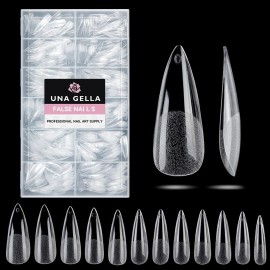 UNA GELLA Long Stiletto Gel Nail Tips Halloween Full Cover 504PCS Pre-shape Long Stiletto Almond Fake Clear Nails Tips No Need File Gel Tips No C Curve for Nail Extension DIY Art Salon 12 Sizes