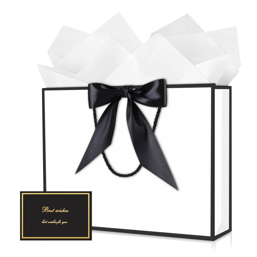 JMANNI Gift Bag, 1PCS Gift Bags Large with Ribbon and 1 Greeting Cards 2 Tissue Paper, Portable Paper Gift Bag with Handles, Birthday Gift Bags,Present Bags for Wedding Party Mothers Day