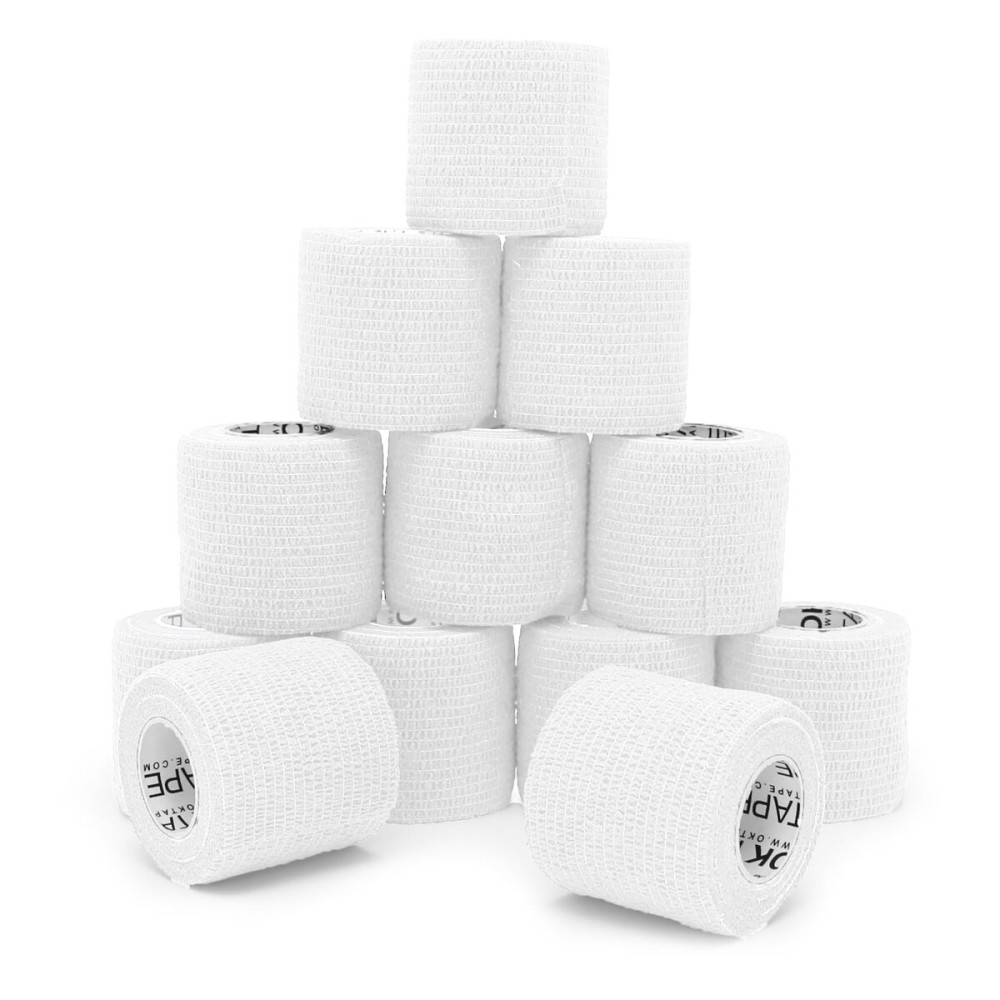OK TAPE 12 Rolls Self Adhesive Bandage Wrap, Elastic Athletic Tape, Self Stick Bandage Tape, Vet Wrap, Medical Wrap for Wrist, Feet, 2 x 5 Yards - White