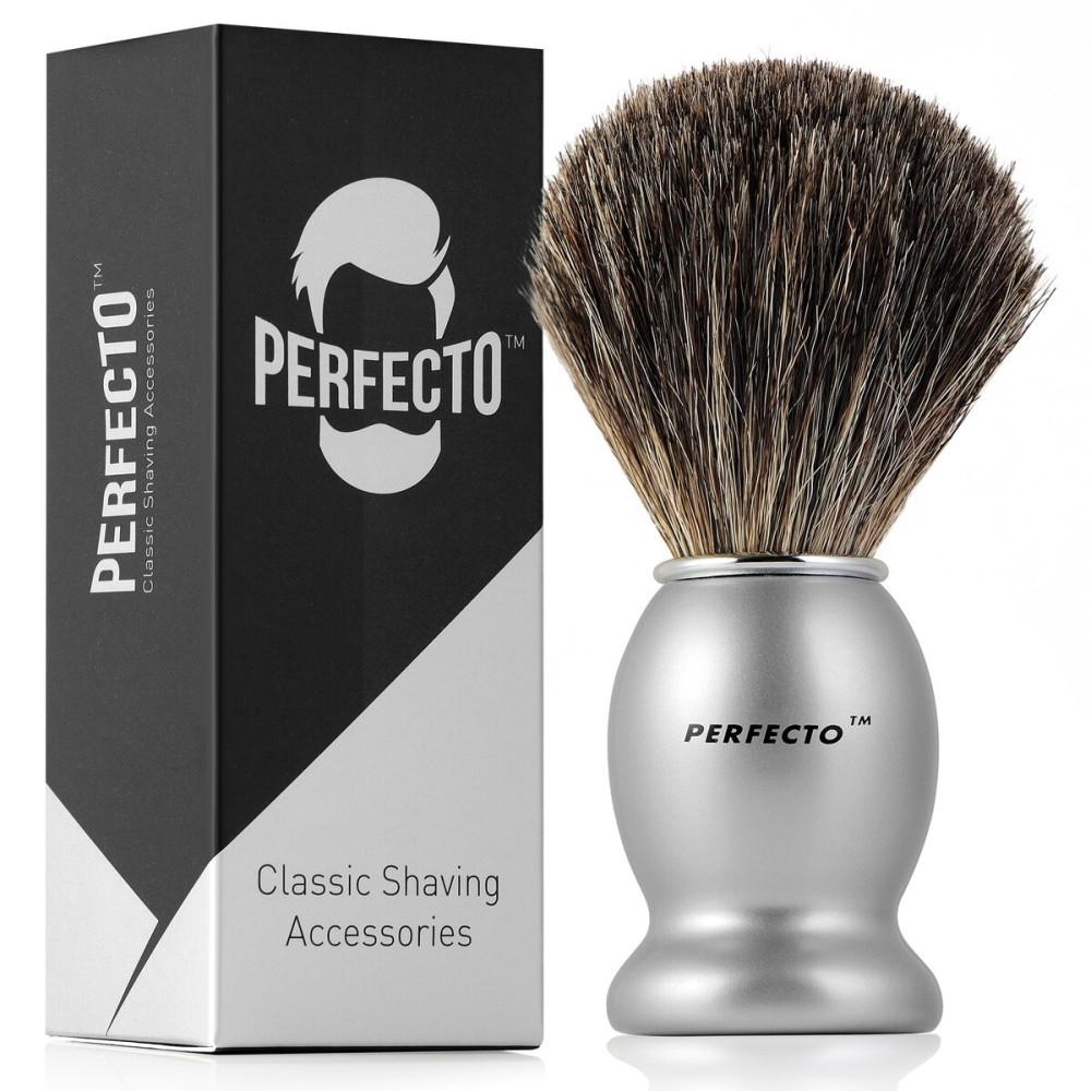 Perfecto 100% Original Pure Badger Shaving Brush, Engineered for The Best Gift For Him. All Methods, Safety Razor, Double Edge Razor, Straight Razor, Shaving Razor, Gift for Men