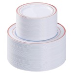 BESTVIP 200PCS Rose Gold Plastic Plate, Disposable Party Plates with 100 Dinner Plates and 100 Dessert Plates, Plastic Plates for Party, Wedding and Birthday