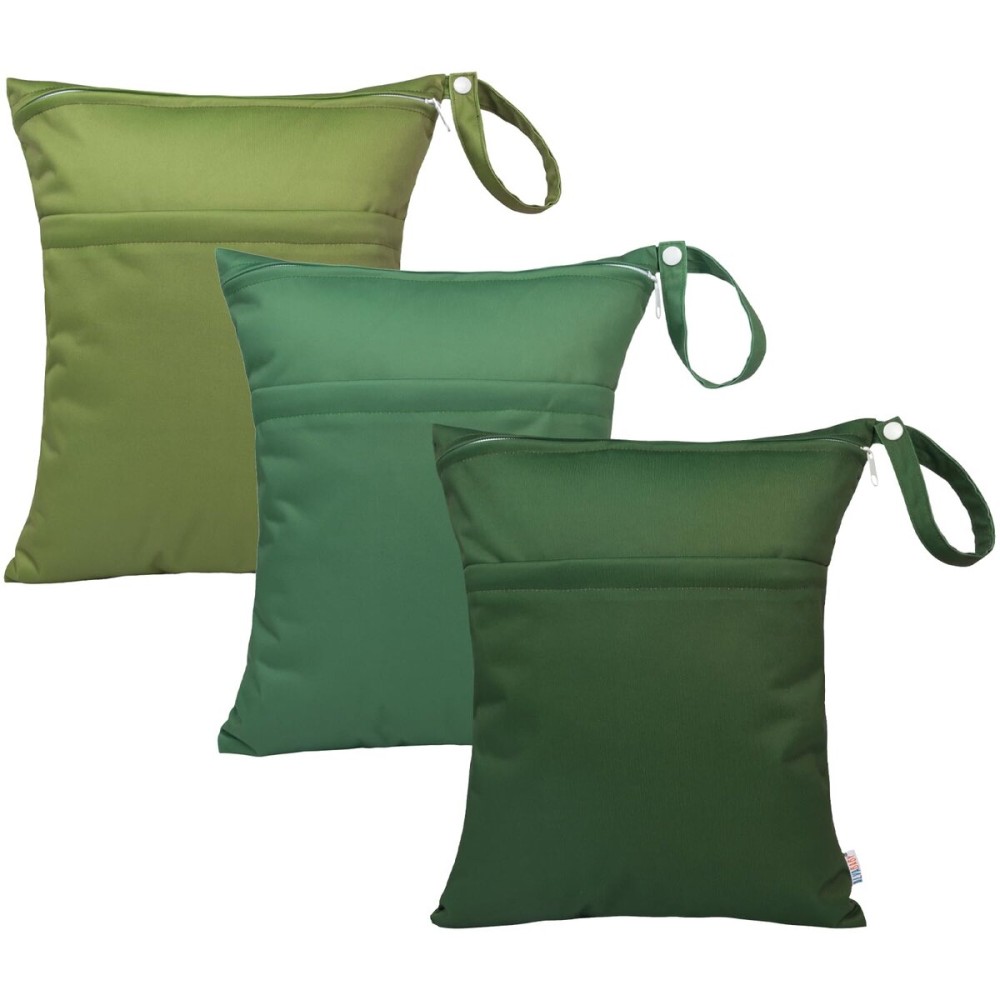 ALVABABY 3pcs Baby Cloth Diaper Wet/Dry Bags|Waterproof Reusable with Two Pockets|Travel, Beach, Pool, Daycare, Soiled Baby Items,Yoga,Gym Bag for Swimsuits or Wet Clothes 3L-ZM09