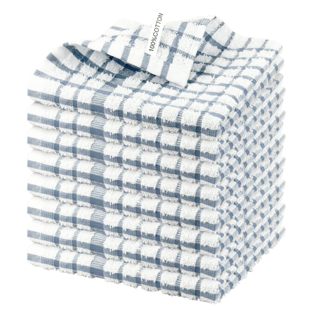 Nialnant 8 Pack Kitchen Towels and Dishcloths Sets,100% Cotton Soft Absorbent Quick Drying Dish Towels for Kitchen,Washing Dishes-Little Blue Plaid,12 x 12 in