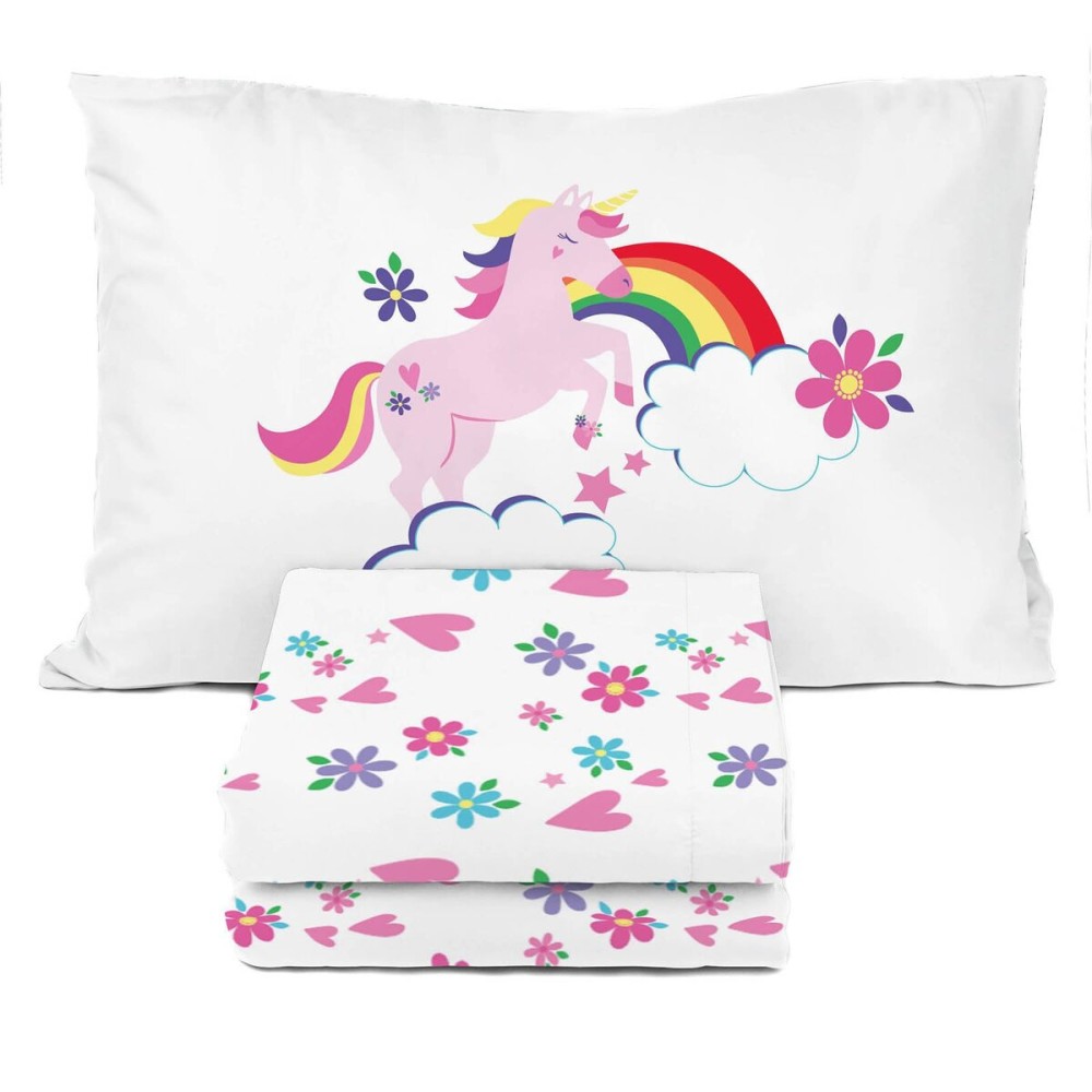 Sunny Side Up Rainbow Unicorns Toddler Sheet Set - 3 Piece Toddler Bedding Set Includes Pillow Cover - Super Soft Floral Hearts Microfiber Sheets