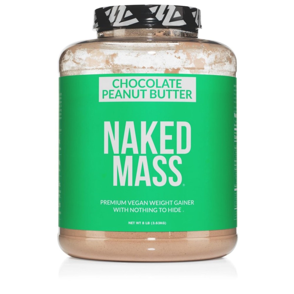 NAKED Vegan Mass - Chocolate Peanut Butter - 1,290 Calories, Nothing Artificial, All Natural Chocolate PB Weight Gainer Protein Powder, Non-GMO, Soy & Gluten Free - 8LB Bulk - 11 Servings