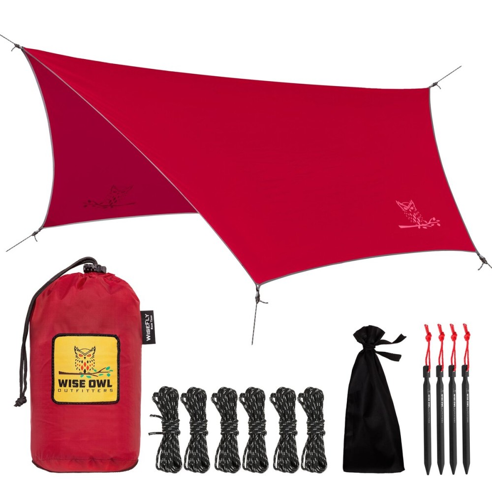 Wise Owl Outfitters Hammock Rain Fly - Waterproof Camping Tarp Cover with Tent Stakes & Carry Bag, Ultralight Shelter for Backpacking & Outdoor Shade