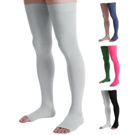 Doc Miller Thigh High Compression Socks - Open Toe, 20-30mmHg for Varicose Veins, Calf, Leg & Ankle Support, Pregnancy & Maternity Stockings, Small to Plus Size