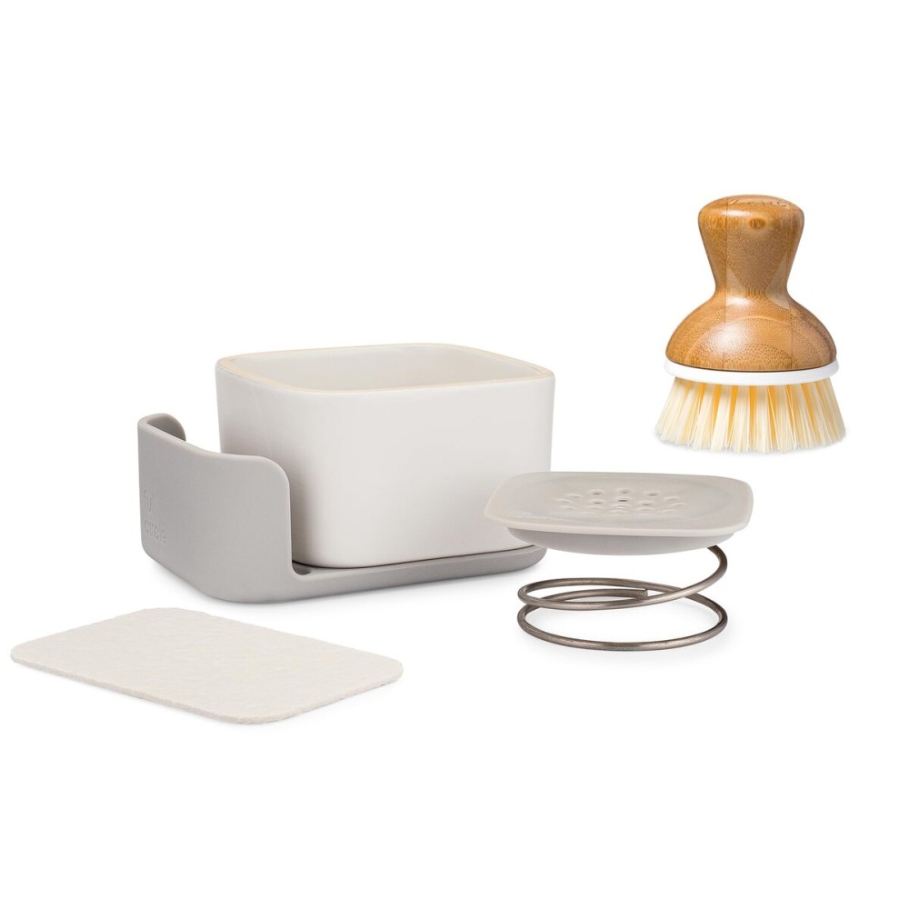 Ceramic Soap Dish with Sponge & Brush