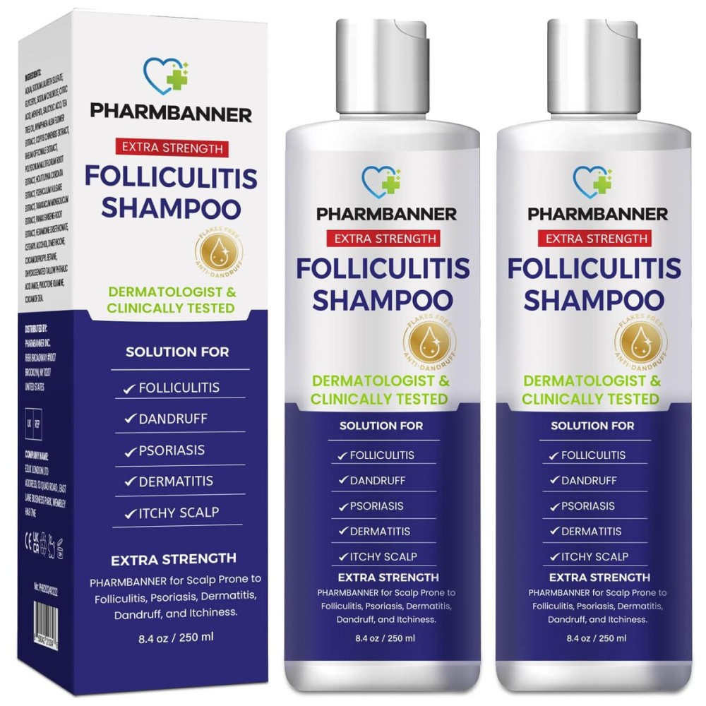 PHARMBANNER Anti-Fungal Shampoo for Itchy, Dry Scalp - Supports Scalp Health, Helps with Folliculitis, Seborrheic Dermatitis & Scalp Flaking-2 Pack