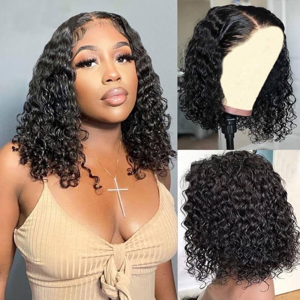 virginess Wear and Go Glueless Wigs Human Hair Pre Plucked Pre Cut Deep Wave Curly Bob Wig Human Hair Lace Front Wigs for Black Women 4x4 Lace Closure Human Hair Bob Wigs Glueless 16 Inch