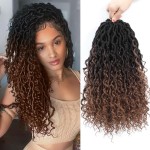 Col Bling Goddess Locs Crochet Hair 14 Inch 8 Packs Ombre Faux Locs Crochet Hair for Women Pre Looped Crochet Boho Goddess Faux Locs Crotchet Hair with Curly Ends 1B/4/30