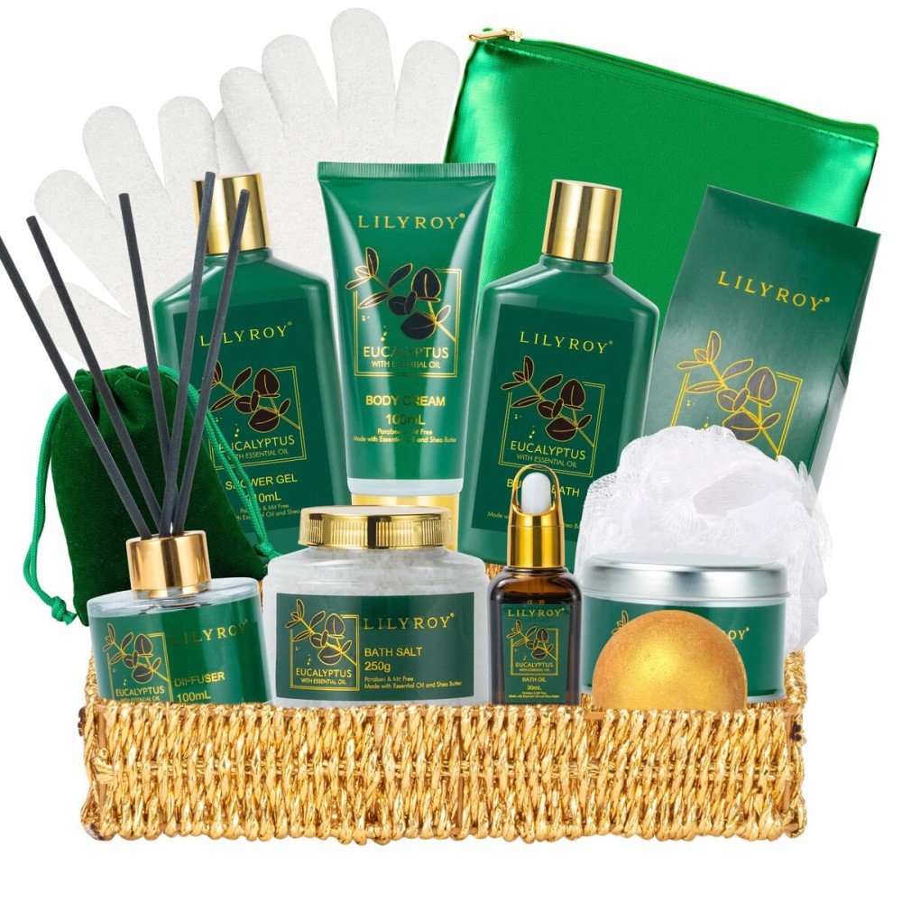Christmas Gift Basket for Women and Men- 15-Piece Premium Eucalyptus Bath Gift Set - Spa Kit with Shower Gel Ideal for Birthday, Mothers Day, Fathers Day, Perfect for Holidays & Self Care