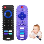 ERSIHUA 2-Pack Silicone Baby Teething Toys, TV Remote Teethers for 6-12-18 Months Infant, Fire Stick Remote Control Shape Baby Silicone Teethers, Chew Toys for Boys and Girls (New-F Black+R Purple)