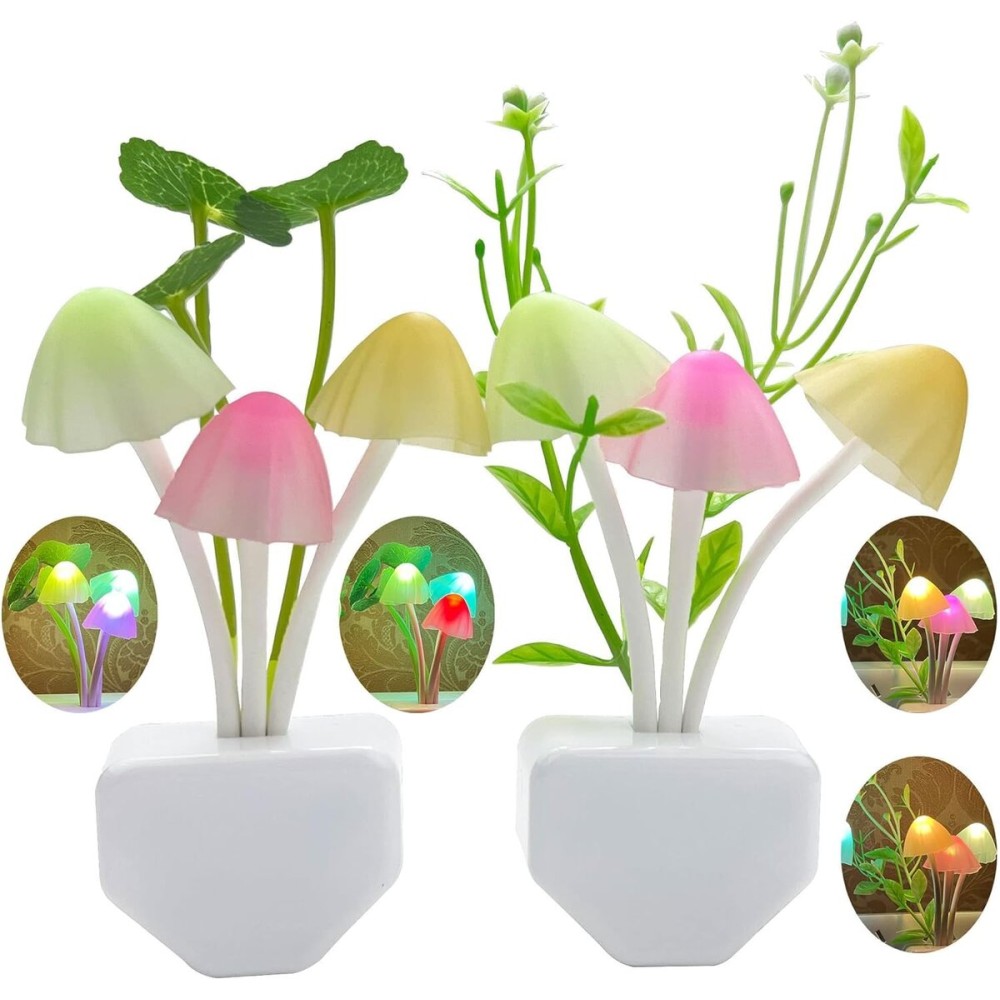 ZEZHOU Sensor Mushroom Night Light - 2 Pack Color Changing Plug-in Wall LED Mushroom Dream Bed Lamp for Kids Adults Stocking Stuffers Ideas Birthday Gift Cute Nightlight