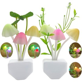 ZEZHOU Sensor Mushroom Night Light - 2 Pack Color Changing Plug-in Wall LED Mushroom Dream Bed Lamp for Kids Adults Stocking Stuffers Ideas Birthday Gift Cute Nightlight