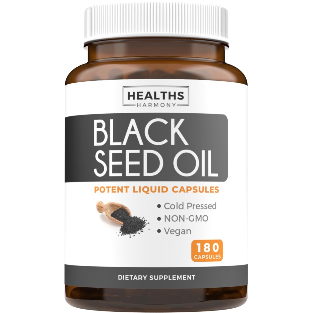 Black Seed Oil - 180 Softgel Capsules (Non-GMO & Vegan) Premium Cold-Pressed Nigella Sativa Producing Pure Black Cumin Seed Oil with Vitamin E - 500mg Each, 1000mg Per 2 Capsule Serving