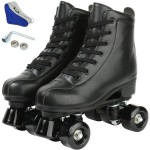 Jessie PU Leather Roller Skates - Adjustable Four-Wheel Premium Skates for Women, Men, Boys & Girls (Flash Wheel, Youth 2)
