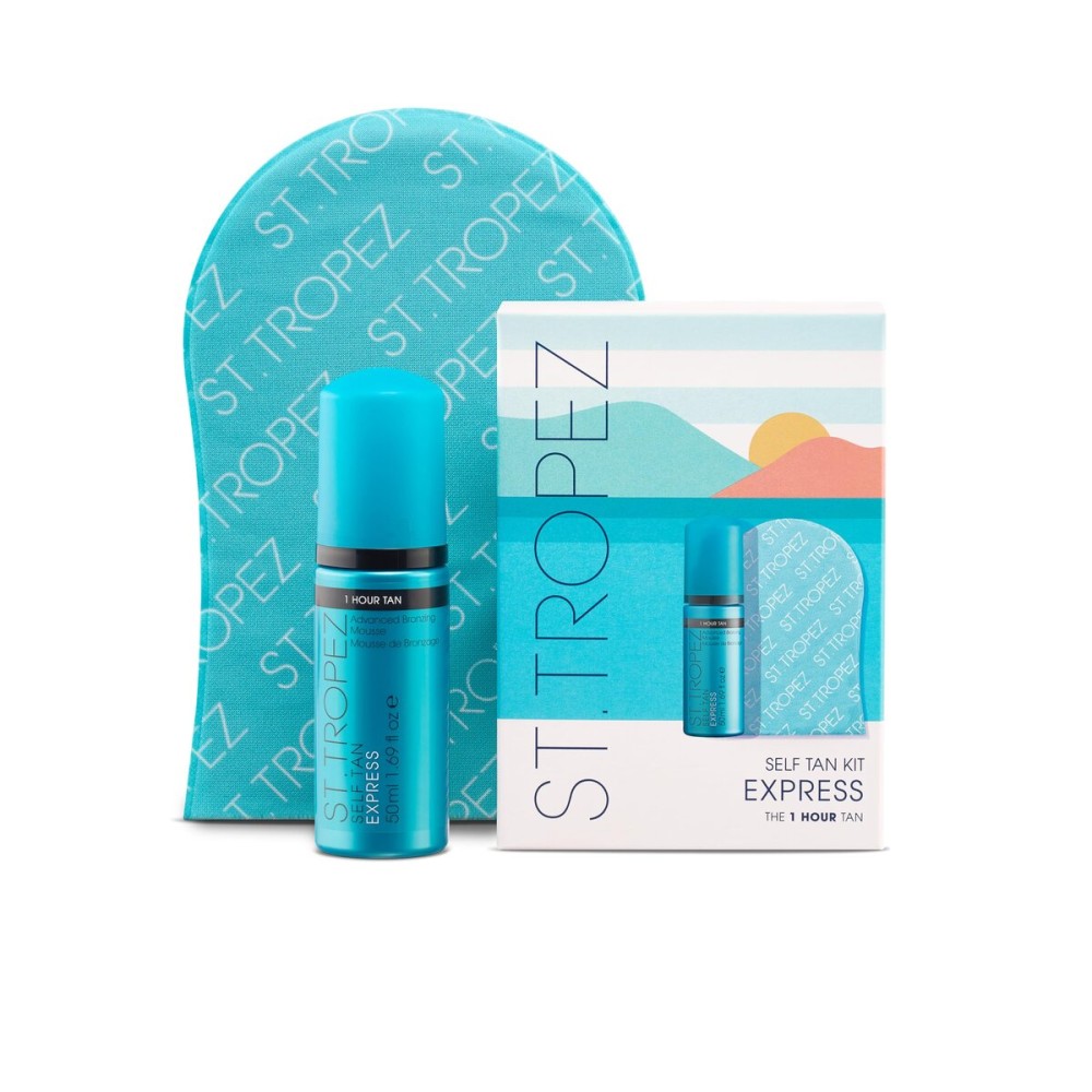 St.Tropez Self Tan Express Mini Kit: Travel-Sized Light/Medium/Dark 1-3 Hour Express Mousse and Tanning Applicator Mitt, Even & Natural, Vegan