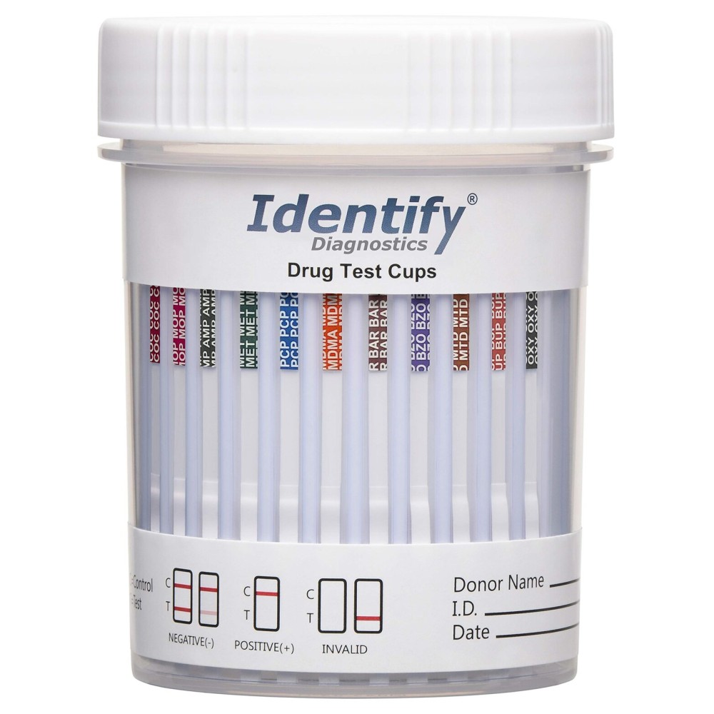 Identify Diagnostics 12 Panel Drug Test Cup - 2 Pack - CLIA Waived Instant Urine Drug Test Kit for AMP,BAR,BUP,BZO,COC,MDMA,MET,MOP/OPI,MTD,OXY,PCP,THC
