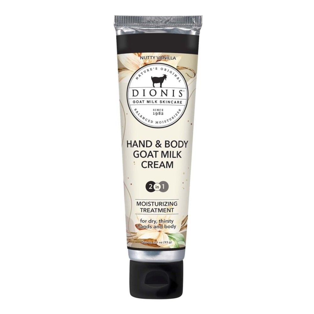 Dionis Goat Milk Skincare 3.3oz Nutty Vanilla Hand & Body Cream - Travel Size Hand Lotion For Hydrating & Moisturizing Dry Skin - Cruelty Free Cream Made In The USA - Paraben Free Formula