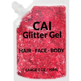 Face, Body & Hair Glitter Gel - Halloween Glitter for Kids and Women - 3 Oz Cosmetic-Grade Gel w/Moon & Stars for Festivals & Halloween Party, Easy Apply & Wash Off - Red 1Pack