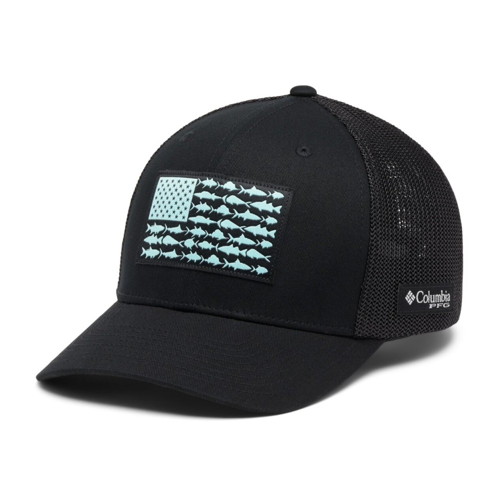 Columbia Unisex PFG Fish Flag Mesh Ball Cap, Black/Black, XX-Large