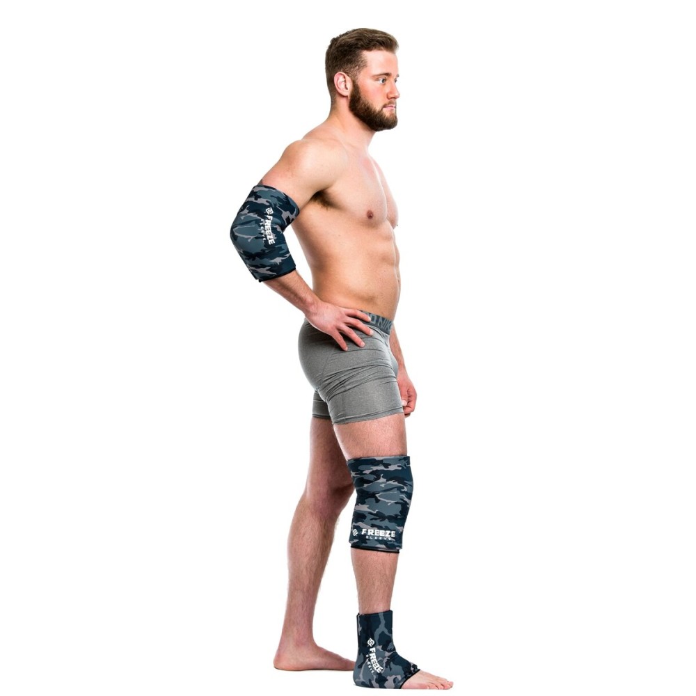 FreezeSleeve Ice and Heat Therapy Sleeve | Reusable Ice Pack Flexible Gel Compression Sleeve for Pain Relief and Recovery of Elbow Knee Ankle Leg Wrist Injuries | Blue Camo X Large