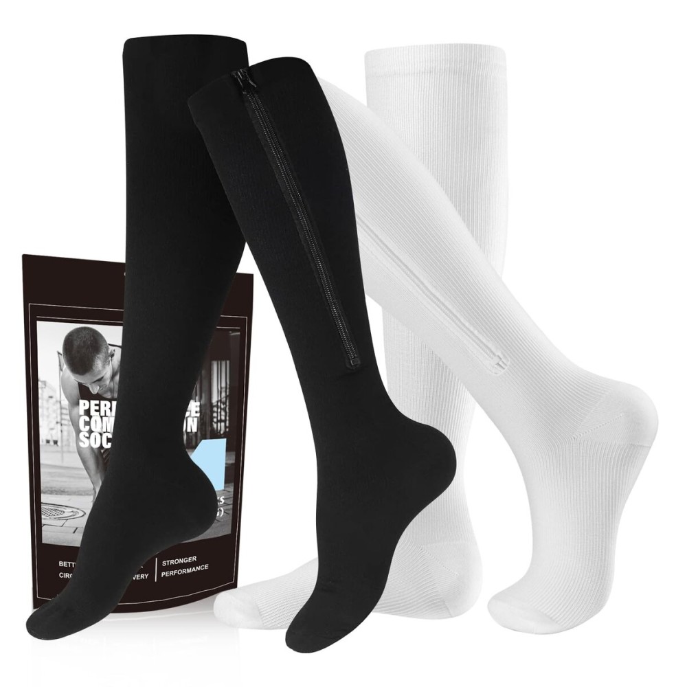 cerpite Zipper Compression Socks, 2 Pairs 15-20 mmHg Closed Toe Compression Stockings for Men Women