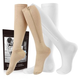 cerpite Zipper Compression Socks, 2 Pairs 15-20 mmHg Closed Toe Compression Stockings for Men Women