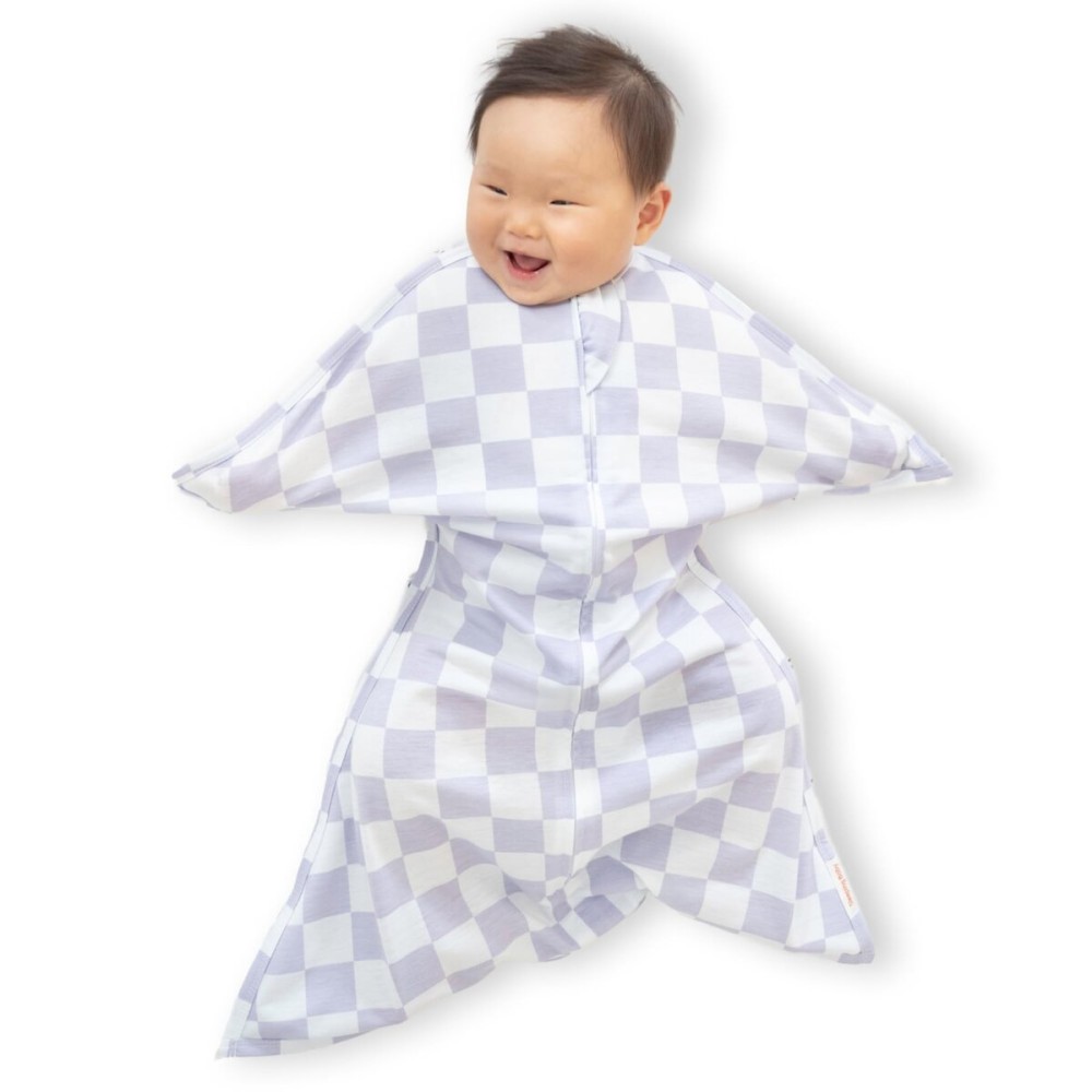 SleepingBaby Zipadee-Zip Transition Swaddle - Cozy Baby Swaddle Blanket with Zipper Convenience - Roomy Wearable Blanket for Easy Diaper Changes - Lavender Check, X-Small (3-6 Month)