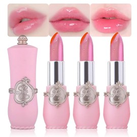 BINGBRUSH Crystal Flower Jelly Color Changing Lipstick,Long Lasting Lip Care Moisturizer Lip Balm Magic Color Change Lip Gloss Lip Tint Stain Matte Makeup Lipstick (01Pink flower)