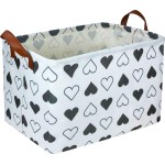 HKEC Rectangle Black Heart Print Storage Basket Empty with Handles, Kids Toys/Books Box, Gift Basket, Room Decor(Black Heart)
