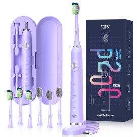 JTF Sonic Electric Toothbrush - with Travel Case and 6 Brush Heads, Fast Charging toothbrushes for 60 Days Long Lasting, 5 Modes Power Toothbrush for Women