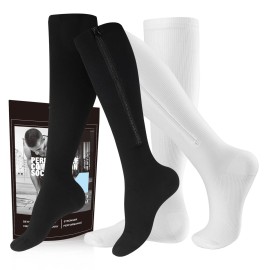 cerpite Zipper Compression Socks, 2 Pairs 15-20 mmHg Closed Toe Compression Stockings for Men Women
