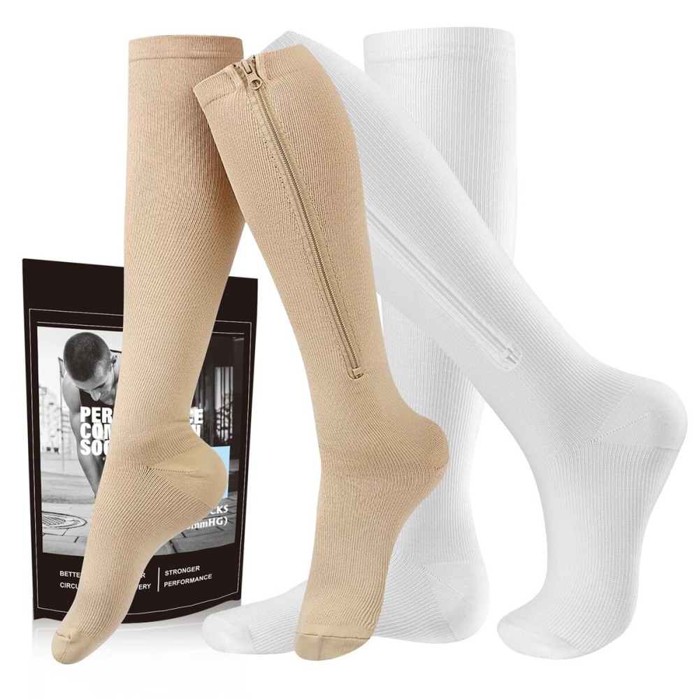 cerpite Zipper Compression Socks, 2 Pairs 15-20 mmHg Closed Toe Compression Stockings for Men Women