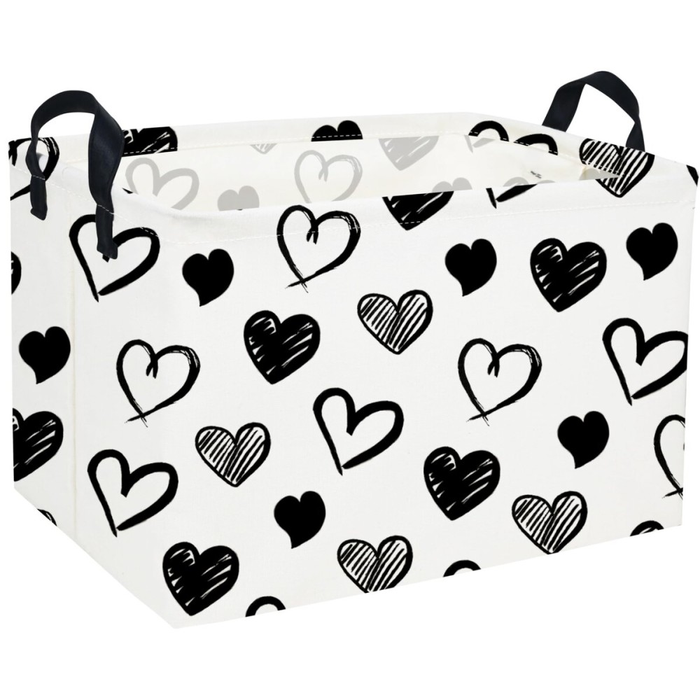 Sanjiaofen Rectangular Kids Baskets,Heart Storage Bins Organizer.Cute Storage Bin with Handles. Kids Basket,Girls Room Decor,Books Basket, Gifts Bins Empty.(Black Heart)