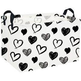 Sanjiaofen Rectangular Kids Baskets,Heart Storage Bins Organizer.Cute Storage Bin with Handles. Kids Basket,Girls Room Decor,Books Basket, Gifts Bins Empty.(Black Heart)