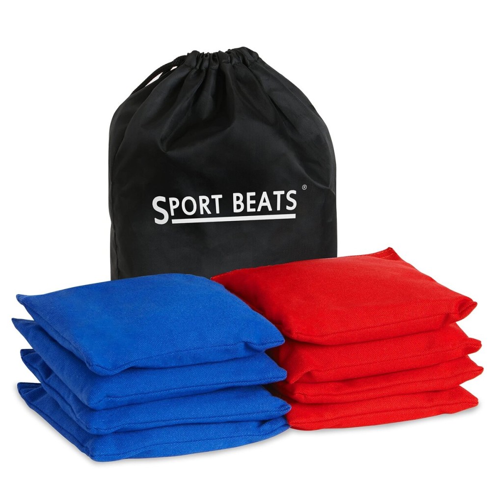 SPORT BEATS Cornhole Bags Set of 8 Regulation Weight & Size Includes Carry Case Red & Blue