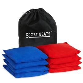 SPORT BEATS Cornhole Bags Set of 8 Regulation Weight & Size Includes Carry Case Red & Blue